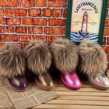 Women’s Natural Real Fox Fur Snow Boots Low Genuine Leather Short Ankle Boots Fur Boot Female Plush Flat Heel Winter Shoes