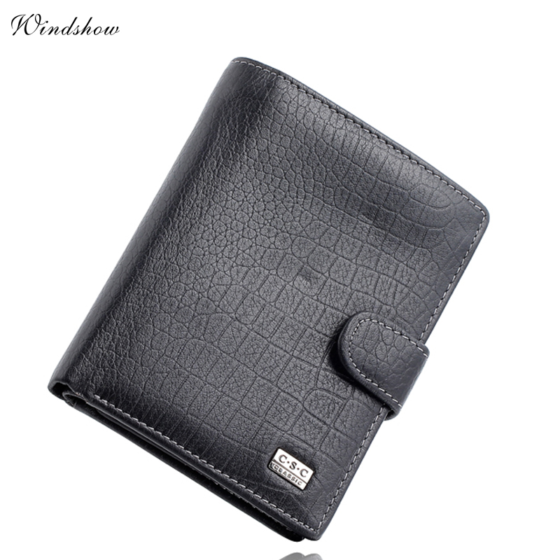 Image of Famous Brand Mens Gentleman Black Large Bifold Genuine Real Leather Wallet Passcark Pocket Credit ID Card Slots Coin Pouch Purse