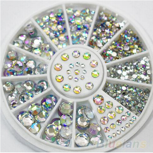 Image of 5 Sizes 400 Pcs Nail Art Tips Crystal Glitter Rhinestone 3D Nail Art Decoration+Wheel