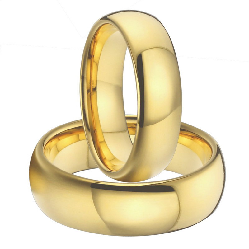 1 pair 8mm & 6mm 18k gold plating titanium wedding bands couples rings