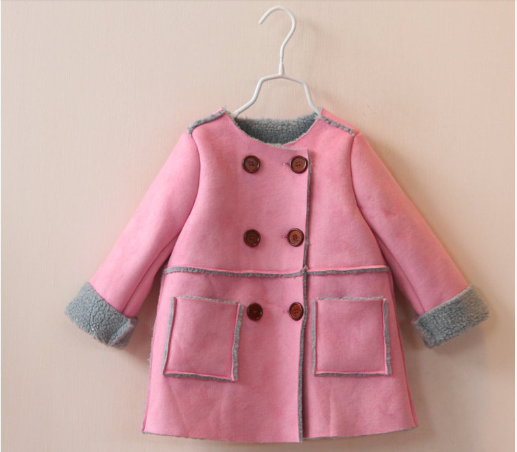 New 2014 autumn winter baby clothing girls winter jackets children O-Neck Lambs wool double-breasted thick outerwear kids coat