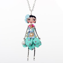 Bonsny doll necklace dress coral trendy new 2015 acrylic alloy cute girl women flower figure pendant fashion jewelry accessories