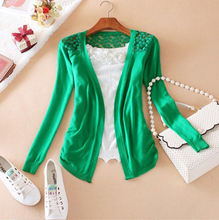New 2014 Hot Fashion Women Cardigan Sale Lace Sweet Candy Pure Color Slim Crochet Knit Blouse