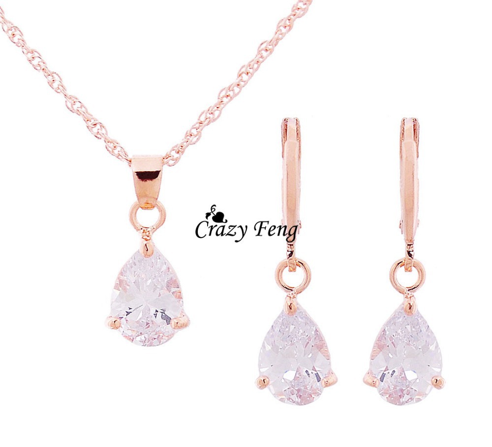Image of Luxury Jewelry Set Newest Trendy Women's/Girl's Gold Plated Cubic Zircon Earrings Necklace Jewelry Sets Fashionable Women Sets