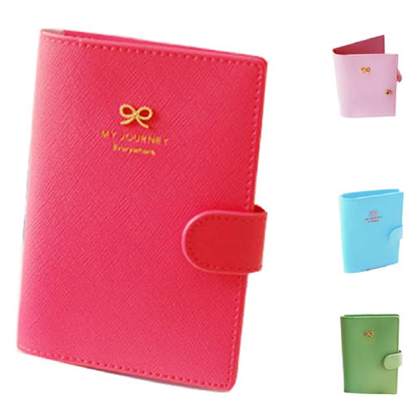 Image of 4 Colors New Women Passport Cover Bowknot Buckles Travel Passport Holder ID Credit Card Holder Protect Cover Women Card Wallets