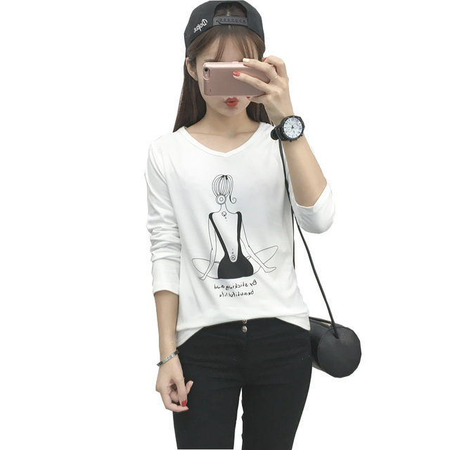 Основные Тенниска Женщин Camisas Femininas 2016 Осень Harajuku Kawaii Мультфильм С Длинным Рукавом Корейский Стиль Футболка Femme Blusa