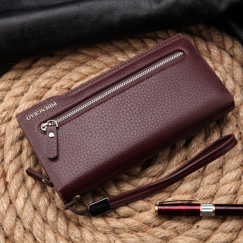 2015 New fashion brand black genuine leather men wallets long high quality brown clutch purses carteira