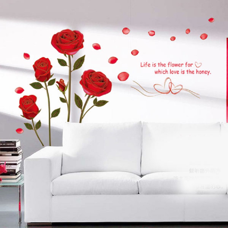 Image of New Removable Red Rose Life Is The Flower Quote Wall Sticker Mural Decal Home Room Art Decor DIY Romantic Delightful