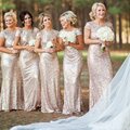 Champagne Gold Sequin Bridesmaid Dresses 2015 Hot Long Wedding Party Dress vestidos de festa vestido longo