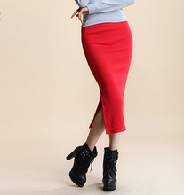 HOT 2016 Spring & Summer Women Bottoms Office Lady Mid Waist Mid-Calf Solid Casual Slim Hip Side Slit Skirts