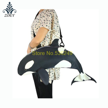 Black Killer Whale Bag Colorful Ocean Fish Messenger Bag Creative 3D Fish Sling Bag