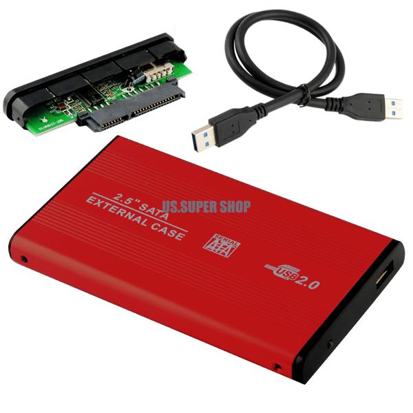 Red HDD Hard Drive Disk Mobile External Enclosure Box Case 2 5 SATA USB 2 0