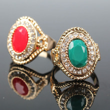 New Trendy CZ Diamond Jewelry White Gold Plated Big Ruby Red Stone Crystal Finger Rings For