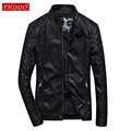 2016 New Brand THOOO Mens Black Solid Plaid Style Full Sleeve PU Motor Jackets Metal Button