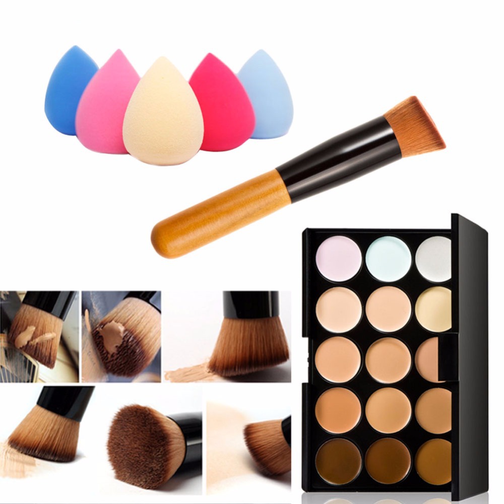 Image of New 15 Colors Cream Makeup Set for pincel maquiagem Concealer Palette Water Sponge Puff Powder Brush pinceis