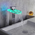 Glass sink faucet led color change waterfall tap chrome led single lever bathroom led water faucet
