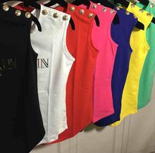 2016 new army green yellow brown blue vest sleeveless gold letter top shoulder with gold button