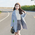 Mori Girl 2016 Autumn Women Woolen Long Coat Cute Small House Embroidery Loose Turn down Collar