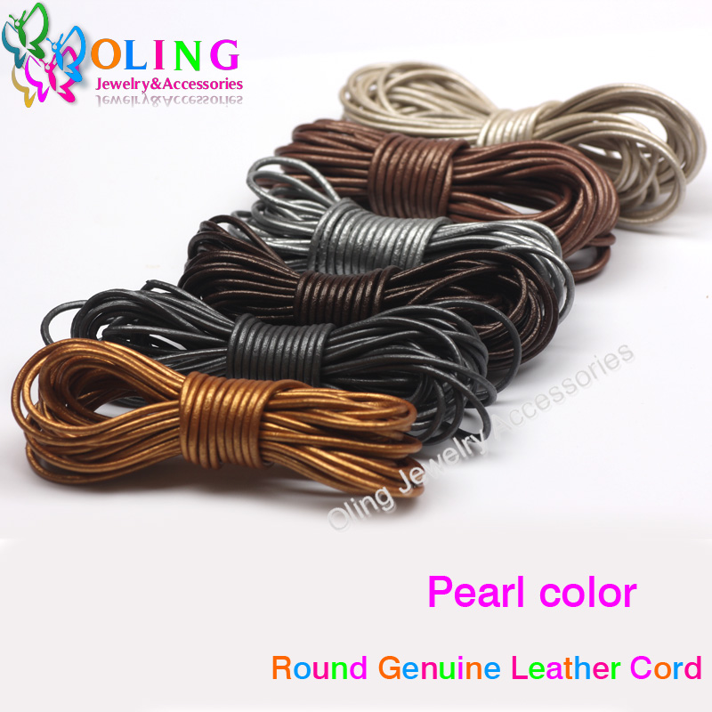 Image of 2mm 5M/Lot Craft Color Round pearl color Genuine Leather Cord/Wire/Fashion Jewelry DIY necklace Bracelet Cords free shipping