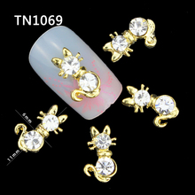 10 Pcs Glitter Gold Persian Cat 3D Rhinestones For Nail Art Decorations On Gel Polish DIY Alloy Charm Nails Tools TN1069
