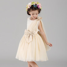 Kids Girls Dress For Party Birthday Wedding Princess Bow Champagne Color Ball Gown Toddler Infant Costume Bridesmaid Dresses