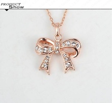 Bow Necklace Genuine SWA Elements Jewelry Real 18K Rose Gold Plated Austrian Crystal Necklaces PendantsNL0288 A