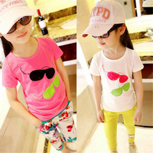 Girls Pullover Glasses Pattern Printed T-shirt Baby Kids Summer Tee Shirt Tops Clothing