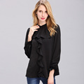 2017 Fashion Long Petal Sleeve OL Lady blouse shirt Women Black tops Elegant agaric front turtleneck