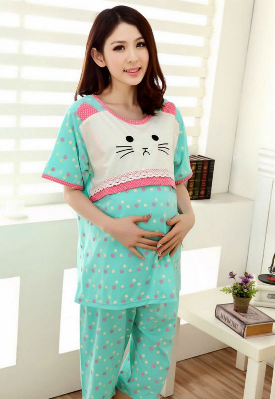 Dual purpose Prenatal and postnatal dress Hello kitty pink colorful dots summer dresses for pregnant chic maternity wear natal 8 (2)