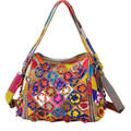 Caerlif Top handle bags 2016 multicolor genuine leather handbags woman cowhide Splice flower female bag shoulder