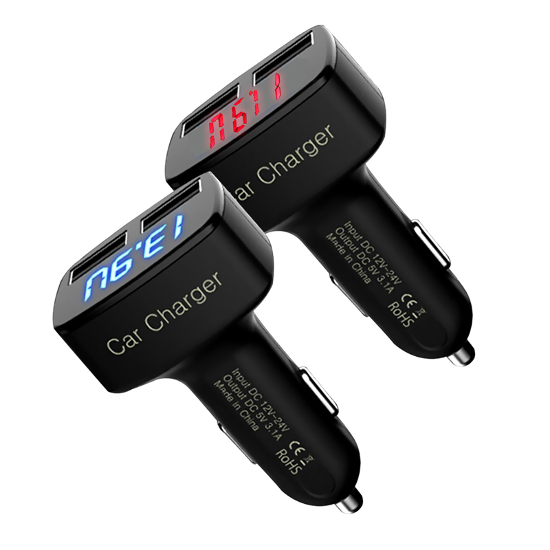 Universal Dual 3.1A USB Car Charger Adapter with LED Display Voltage/Current/Temperature for Smart P