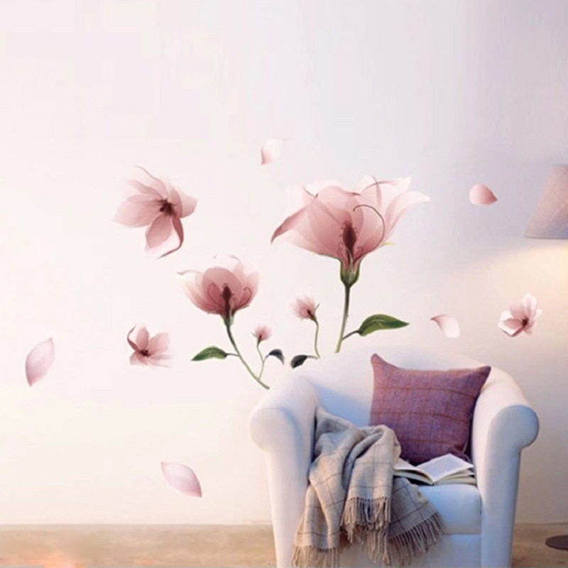 Image of New Romantic Elegant Frosted Pink Lily Flower Petal Removable Wall Sticker Bedroom Living Room Home DIY Free Shipping
