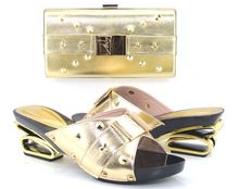 Free shipping by DHLFree Shipping DHL Hot Sale New Arrival gold Italy Shoes And Matching Bags Set for Party size 37-43!!BK1-12