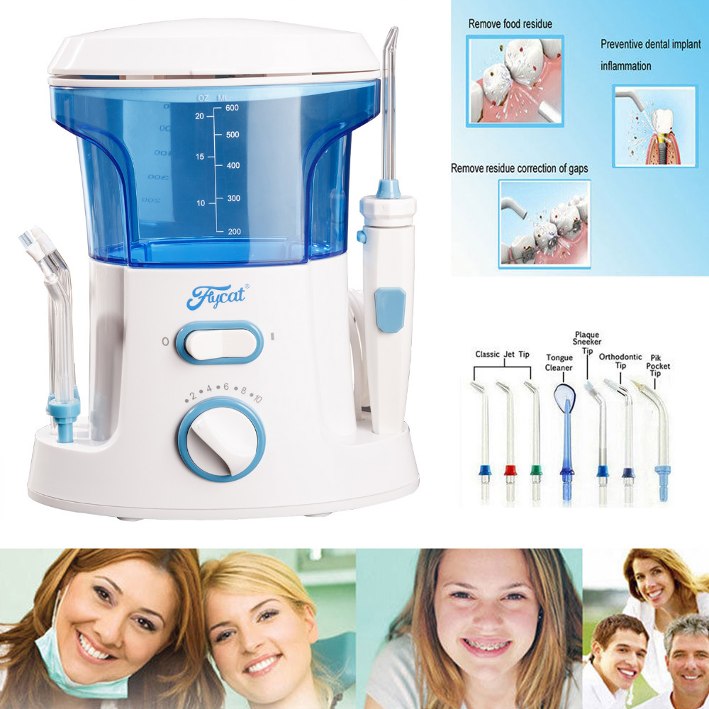 Image of New 600ml Oral Irrigator Dental Teeth Water Flosser Flossing Set Tooth Cleaner Water Pick Mechine With 7 Jet Tips EU US UK Plug