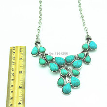 N18 Green Turquoise Stone Natural Stone Necklace Pendant Jewlery Women Vintage Look Tibet Alloy free shipping