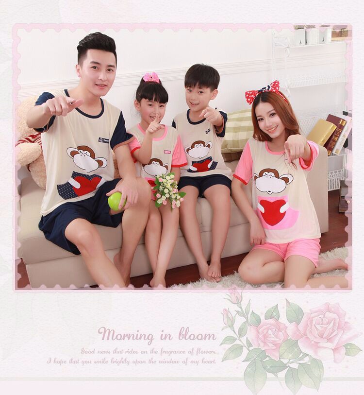 1 Family Matching Clothes Short Sleeve Tops+Shorts Family Set Clothes Printing Monkey Mother Daughter Family Matching Clothes