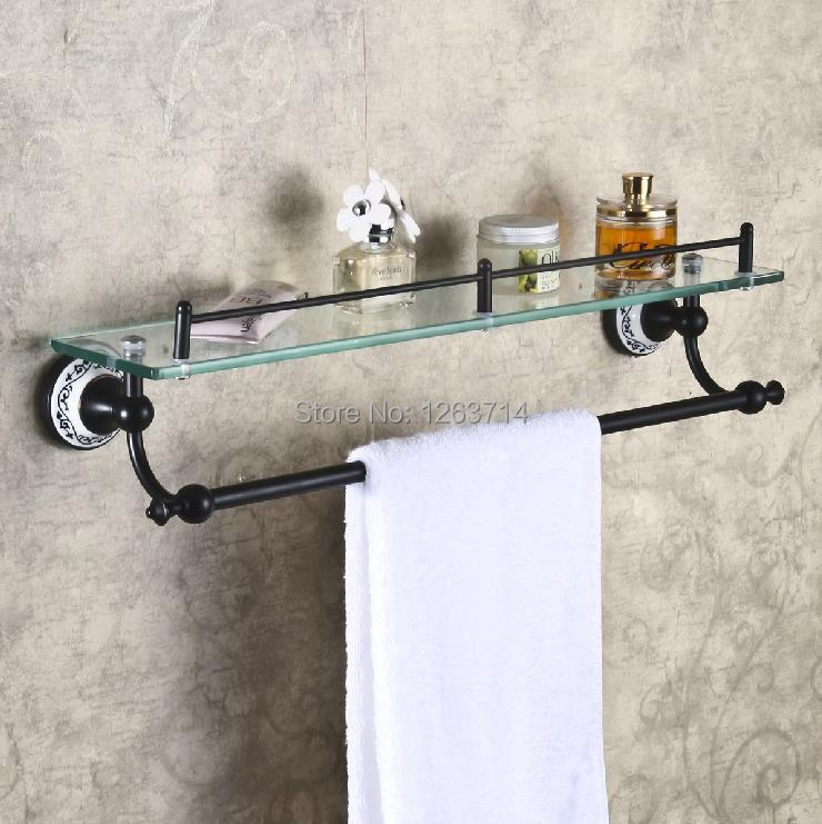Free Shipping Bathroom Accessories Products Black Single Shelf with Tempered Glass,cosmetics Shelf Bathroom Shelves SY-092R