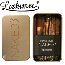 12pcs/set NAKED3 Power brush URBAN makeup brushes nake 3 Professional make up brush kit maquiagem beauty eye face tool Metal box