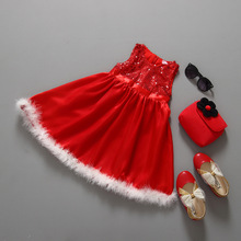 2015 New Baby Girls Christmas Dress Bow Boutique Red Kids Christmas Clothes Set Bow Dot Girls Winter Clothes 2-6 Years Old