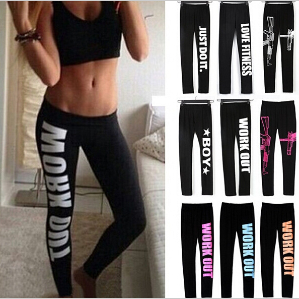 Image of S-4XL Women's Harajuku Work Out Letter Printed Black Fitness Leggings Casual Sexy Modal Sportwear Leggings Sport Leggings
