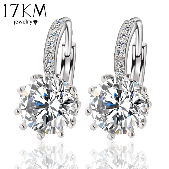 Image of Fashion Alloy Silver-Plated 10 Color Geometry Crystal Earring Simple Jewelry Design Round Zirconia Earrings Statement For Women