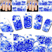 1sheets DIY Polish Decorations Beauty Charm Blue Flower Nail Art Stickers Decals Full Wraps Foils Manicure