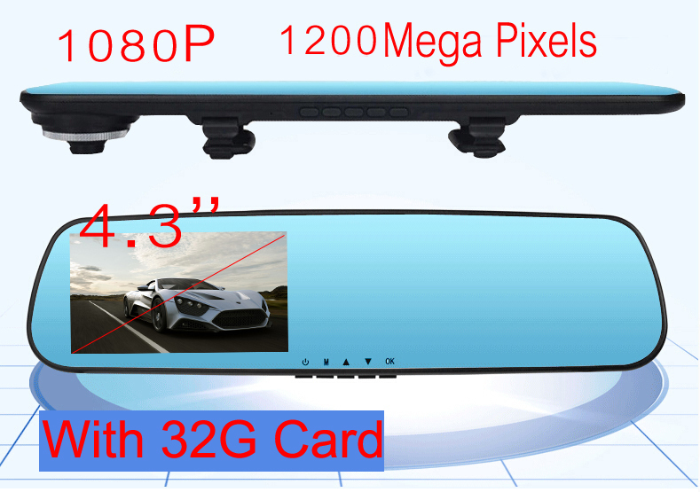 1080P 170 Degree Car Camera 1200 Mega Pixels Dual Lens With Rearview Mirror Dvr Recorder 4