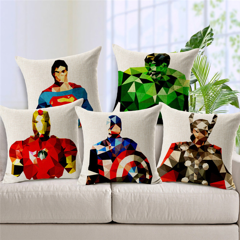 Image of 18'' 45cm Square Home Decorative Cartoon Marvel Heroes Cushion Pillow Case Mosaics The Avengers Pillowcase Batman Covers