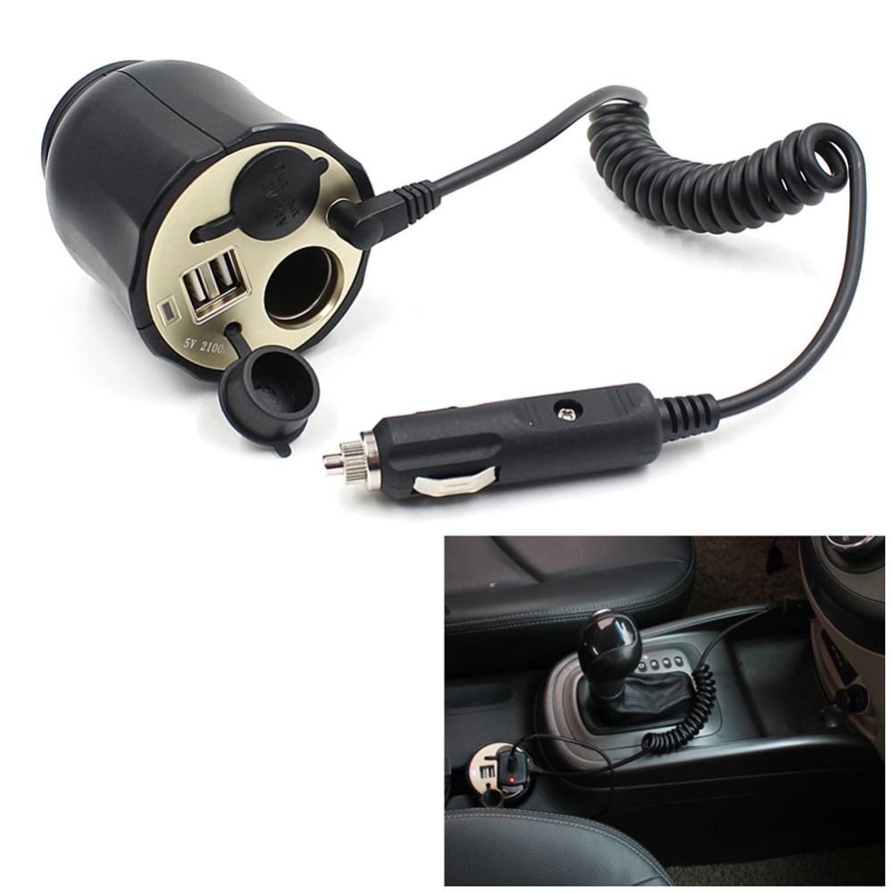 New Car Dual USB Port Cigarette Lighter Charger Adapter Cup Holder 5V 12V 2.1A Free Shipping