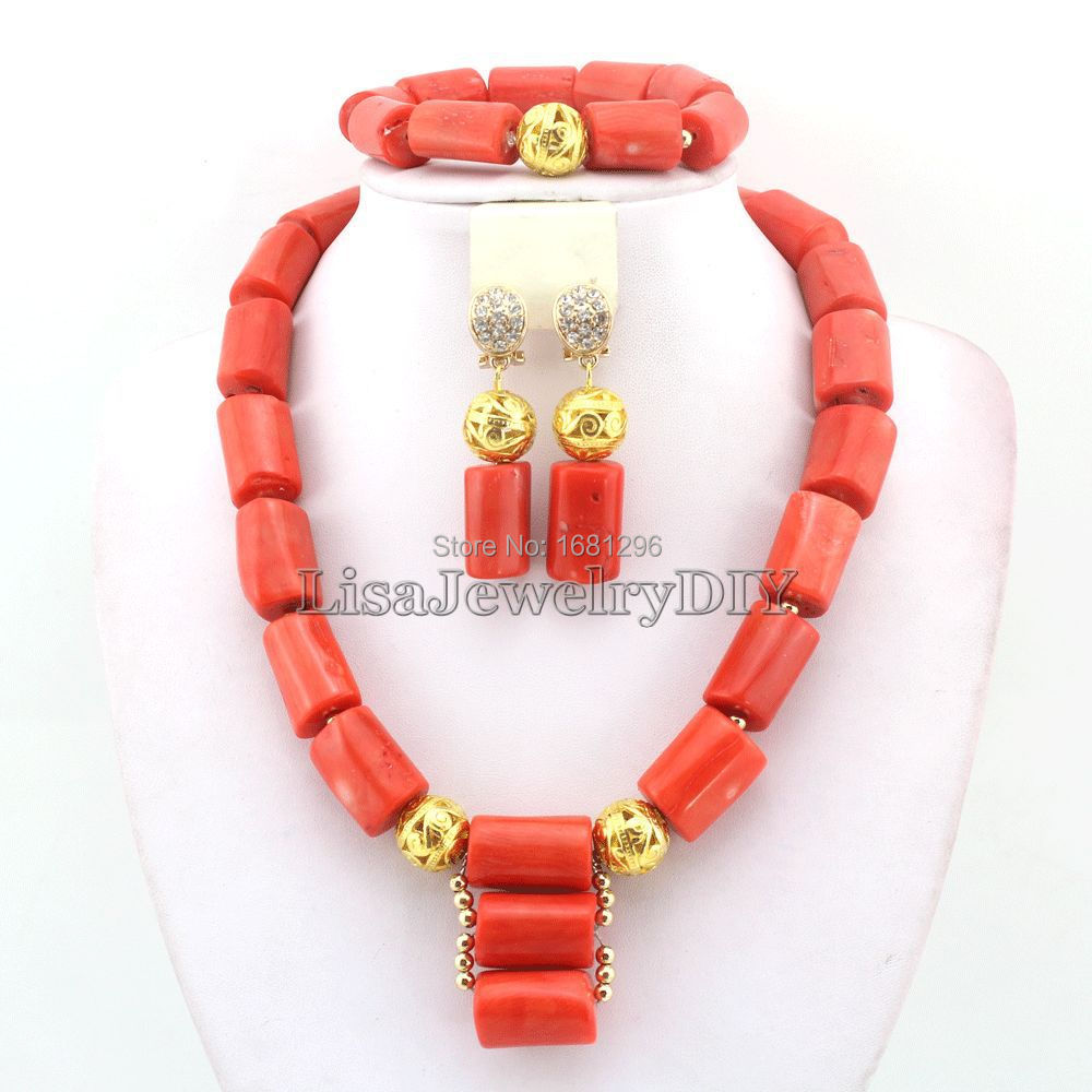 Amazing!pink Coral Wedding Jewelry Set African Costume Jewelry Coral Beads Jewelry Sets Necklace Bracelet Clip Earrings HD0404