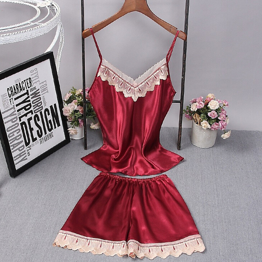 Womens Sexy Satin Lace Sling Sleepwear Lingerie Ladies Nightdress