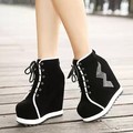 Affordable Platform Bootie Boot Black Outdoor Wedge High Heel Rhinestone Spring Fall Cheap Female Boots Shoes