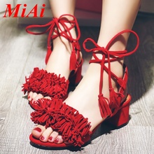 2016 summer brand shoes women gladiator sandals fashion high heels peep toe tassel pumps big size 34-43 casual party shoes woman