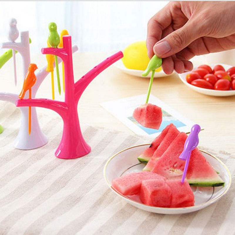 Image of Easy Bird Fruit Snack Dessert Forks+ Tree Shape Holder For Party Home Decor Hall Free Shipping